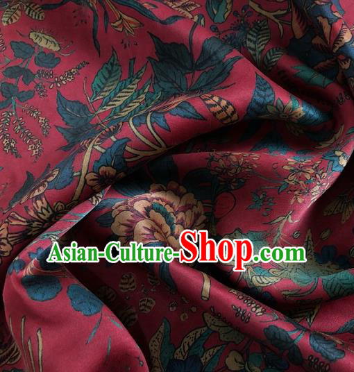 Chinese Classical Flowers Pattern Maroon Watered Gauze Asian Top Quality Silk Material Hanfu Dress Brocade Cheongsam Cloth Fabric