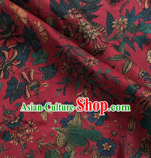 Chinese Classical Flowers Pattern Maroon Watered Gauze Asian Top Quality Silk Material Hanfu Dress Brocade Cheongsam Cloth Fabric