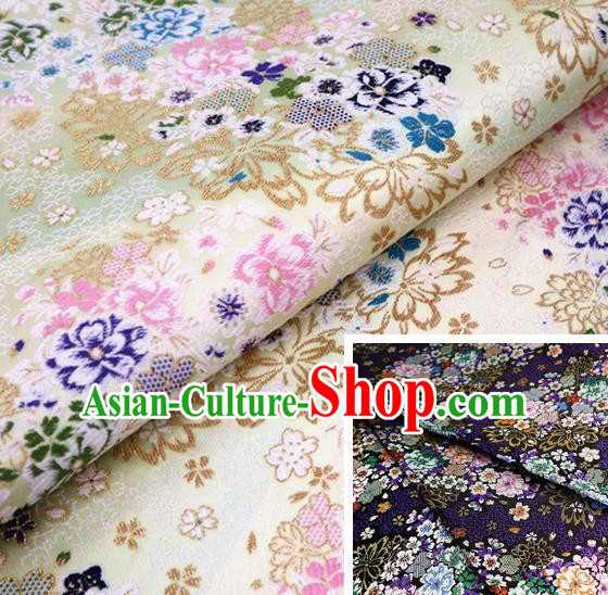 Top Quality Japanese Kimono Classical Sakura Pattern Beige Tapestry Satin Material Asian Traditional Cloth Brocade Nishijin Fabric