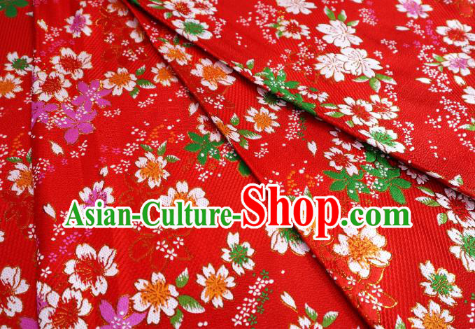 Red Top Quality Japanese Kimono Classical Sakura Pattern Tapestry Satin Material Asian Traditional Cloth Brocade Nishijin Fabric