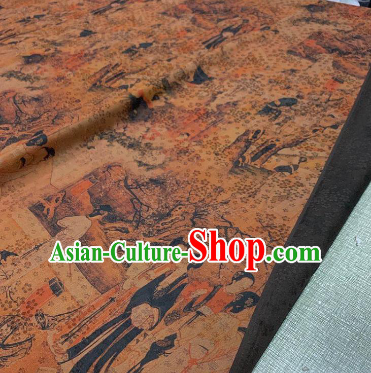 Chinese Traditional Palace Lady Pattern Brown Watered Gauze Asian Top Quality Silk Material Cloth Fabric