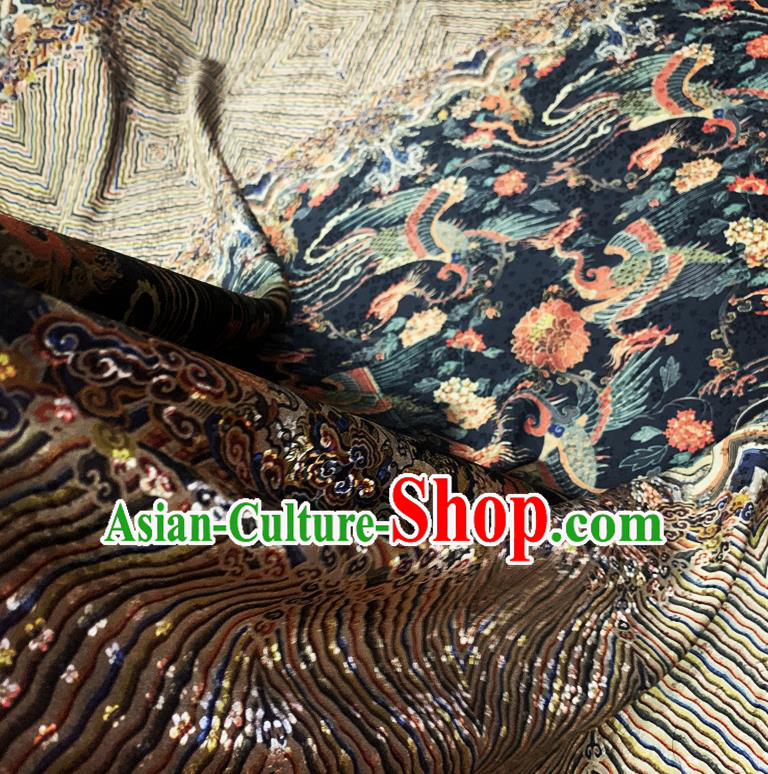 Chinese Classical Phoenix Pattern Black Watered Gauze Asian Top Quality Silk Material Hanfu Dress Cloth Cheongsam Fabric