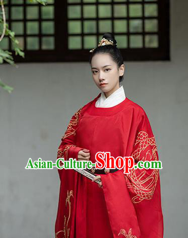 Chinese Drama Ancient Crown Prince Red Hanfu Garment Traditional Song Dynasty Scholar Costumes Embroidered Robe and Underwear for Men