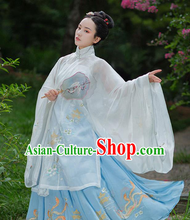 Chinese Ancient Young Lady Hanfu Garment Traditional Drama Ming Dynasty Costumes Embroidered Blouse and Horse Face Skirt for Women