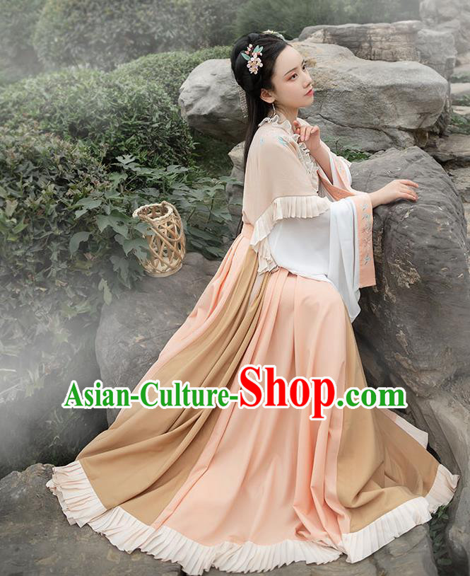 Chinese Ancient Jin Dynasty Princess Hanfu Garment Traditional Embroidered Historical Costumes Complete Set
