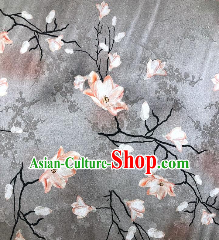 Chinese Classical Magnolia Pattern Grey Watered Gauze Asian Top Quality Silk Material Hanfu Dress Brocade Cheongsam Cloth Fabric