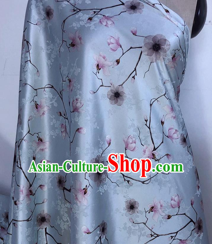 Chinese Classical Bouquet Pattern Blue Watered Gauze Asian Top Quality Silk Material Hanfu Dress Brocade Cheongsam Cloth Fabric