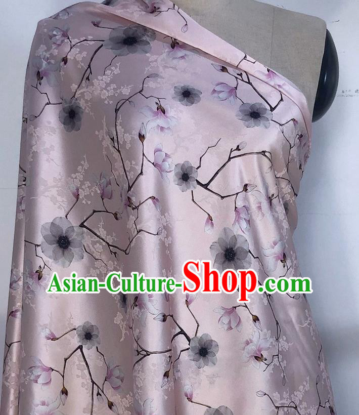 Chinese Classical Peach Blossom Magnolia Pattern Pink Watered Gauze Asian Top Quality Silk Material Hanfu Dress Brocade Cheongsam Cloth Fabric