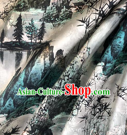 Chinese Classical Ink Painting Pattern Watered Gauze Asian Top Quality Silk Material Hanfu Dress Brocade Cheongsam Cloth Fabric