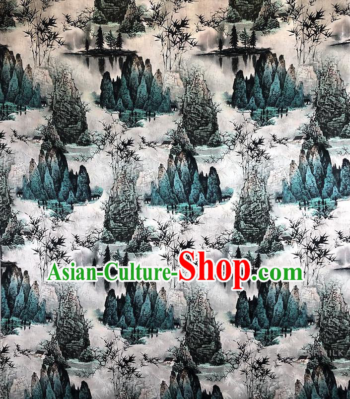 Chinese Classical Ink Painting Pattern Watered Gauze Asian Top Quality Silk Material Hanfu Dress Brocade Cheongsam Cloth Fabric