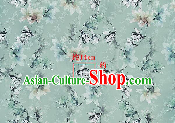 Chinese Classical Magnolia Bamboo Pattern Green Watered Gauze Hanfu Dress Brocade Cheongsam Cloth Fabric Asian Top Quality Silk Material