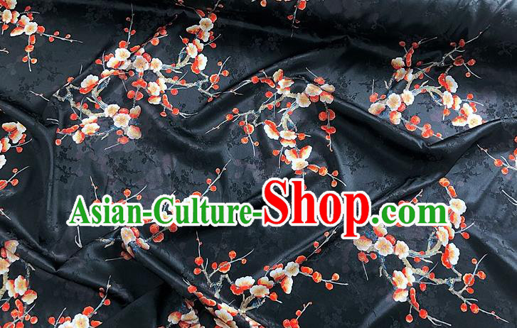 Chinese Classical Plum Blossom Pattern Black Watered Gauze Asian Top Quality Silk Material Hanfu Dress Brocade Cheongsam Cloth Fabric