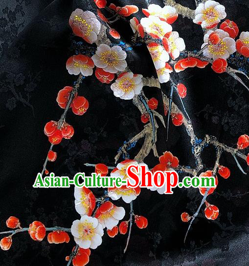 Chinese Classical Plum Blossom Pattern Black Watered Gauze Asian Top Quality Silk Material Hanfu Dress Brocade Cheongsam Cloth Fabric