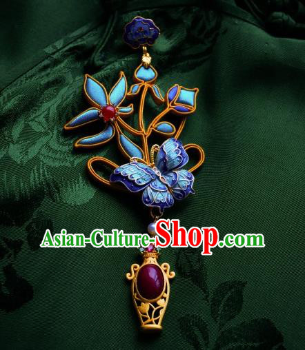 Chinese Classical Cheongsam Cloisonne Butterfly Brooch Traditional Hanfu Accessories Handmade Agate Breastpin for Women