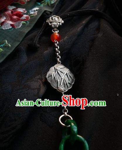 Chinese Classical Cheongsam Jade Rings Brooch Traditional Hanfu Accessories Handmade Silver Breastpin for Women
