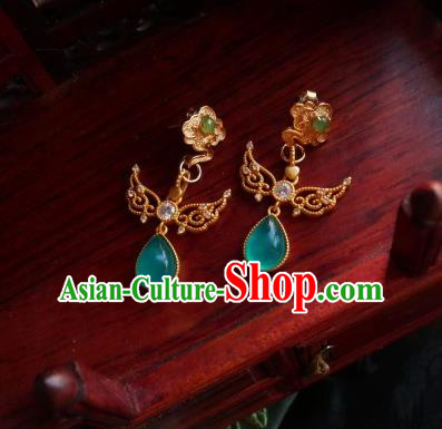 Chinese Handmade Angel Earrings Traditional Hanfu Green Moonstone Ear Jewelry Accessories Eardrop for Women