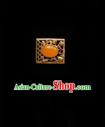Chinese Classical Cheongsam Yellow Stone Brooch Traditional Hanfu Accessories Handmade Breastpin for Women
