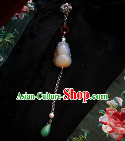 Chinese Classical Cheongsam Jade Calabash Brooch Traditional Hanfu Accessories Handmade Breastpin Tassel Pendant for Women