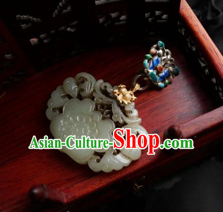 Chinese Classical Cheongsam Silver Jade Brooch Traditional Hanfu Accessories Handmade Cloisonne Breastpin Pendant for Women