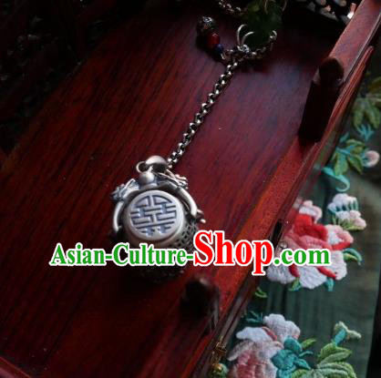 Chinese Classical Cheongsam Silver Carving Bucket Brooch Traditional Hanfu Accessories Handmade Jade Breastpin Pendant for Women