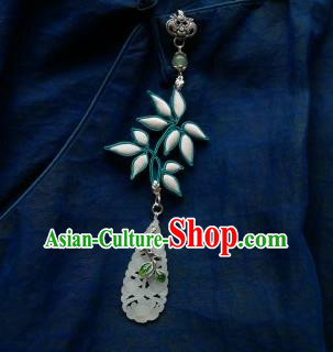 Chinese Classical Cheongsam Silk Leaf Brooch Traditional Hanfu Accessories Handmade Jade Breastpin Pendant for Women