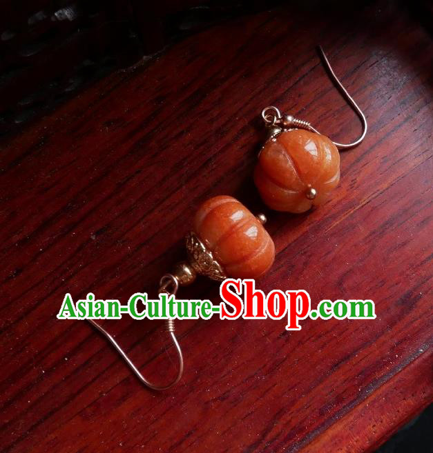 Chinese Handmade Orange Pumpkin Earrings Traditional Hanfu Ear Jewelry Accessories Ancient Princess Eardrop for Women
