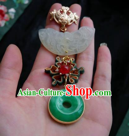 Chinese Classical Cheongsam Silk Camellia Brooch Traditional Hanfu Accessories Handmade Jade Breastpin Pendant for Women