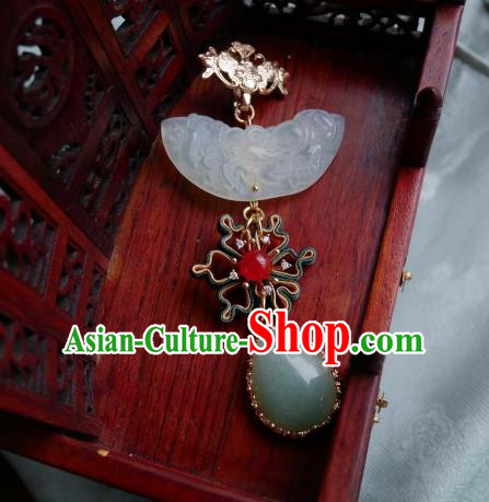 Chinese Classical Cheongsam Brooch Traditional Hanfu Accessories Handmade Jade Breastpin Silk Camellia Pendant for Women