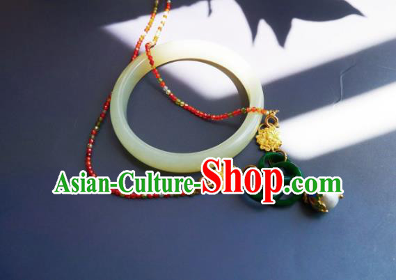 Chinese Handmade Jade Rings Necklace Traditional Hanfu Jewelry Accessories Cloisonne Necklet for Women