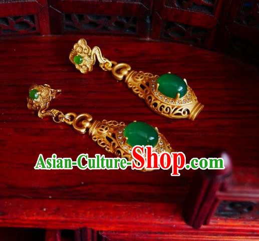 Chinese Handmade Jade Earrings Traditional Hanfu Ear Jewelry Accessories Ancient Princess Brass Vase Eardrop for Women