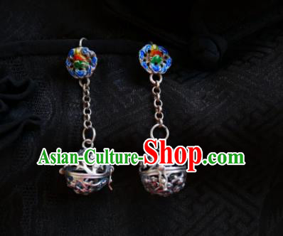 Chinese Handmade Silver Sachet Earrings Traditional Hanfu Ear Jewelry Accessories Cloisonn Eardrop for Women