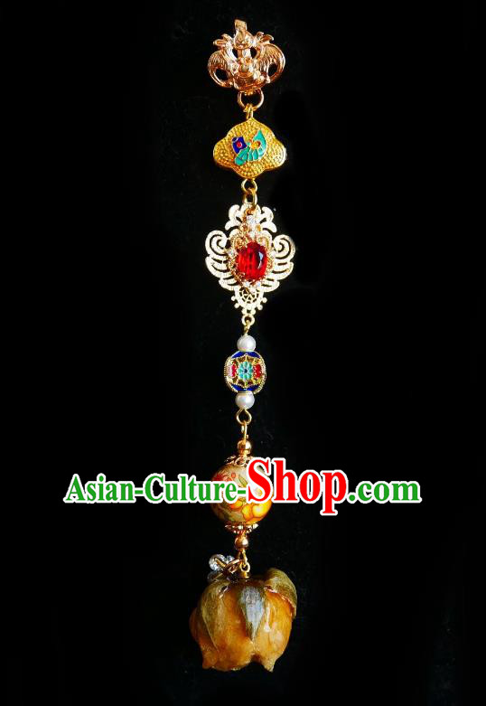 Chinese Classical Cheongsam Yellow Ceramics Rose Brooch Traditional Hanfu Accessories Handmade Red Crystal Breastpin Pendant for Women