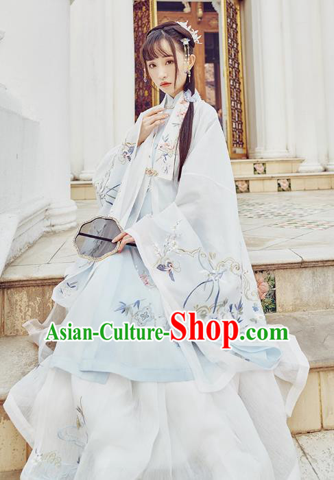 Chinese Traditional Ming Dynasty Rich Lady Garment Ancient Princess Embroidered Cloak Blouse and Skirt Hanfu Costumes Full Set
