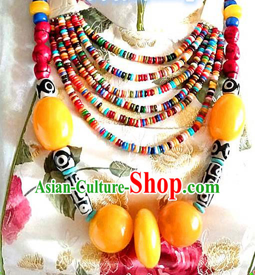 Chinese Handmade Zang Nationality Folk Dance Beads Necklet Decoration Traditional Tibetan Ethnic Retro Necklace Jewelry Accessories for Women
