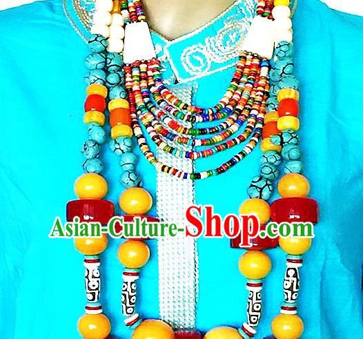 Chinese Handmade Zang Nationality Large Beads Necklet Decoration Traditional Tibetan Ethnic Necklace Jewelry Accessories for Women