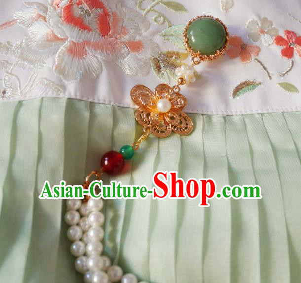 Chinese Classical Cheongsam Aventurine Brooch Traditional Hanfu Accessories Handmade Beads Tassel Breastpin Pendant for Women