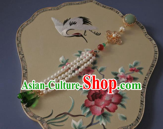 Chinese Classical Cheongsam Aventurine Brooch Traditional Hanfu Accessories Handmade Beads Tassel Breastpin Pendant for Women