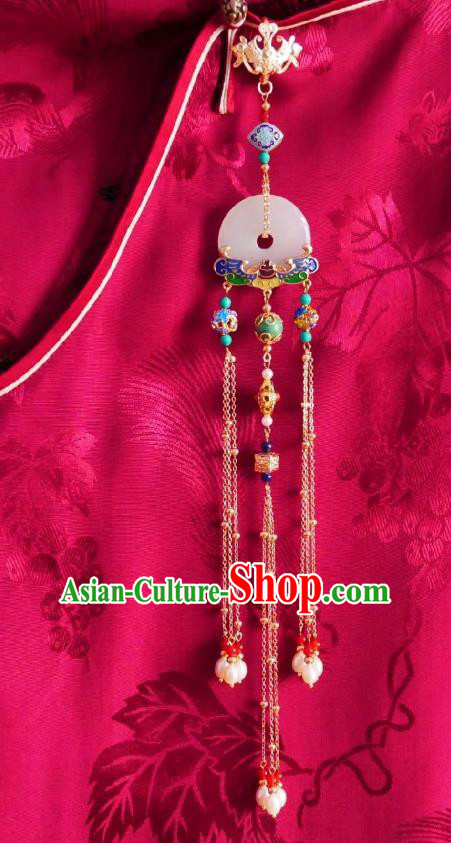 Chinese Classical Cheongsam Jade Ring Brooch Traditional Hanfu Accessories Handmade Cloisonne Breastpin Pendant for Women