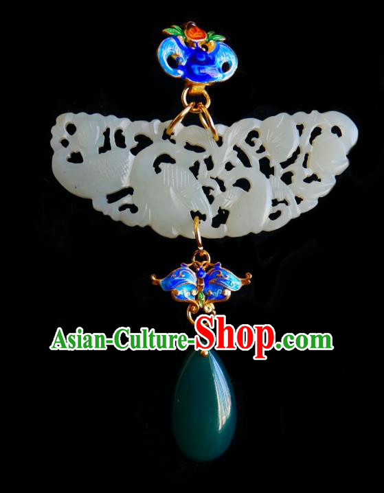 Chinese Classical Cheongsam Jade Brooch Traditional Hanfu Accessories Handmade Cloisonne Butterfly Breastpin Pendant for Women