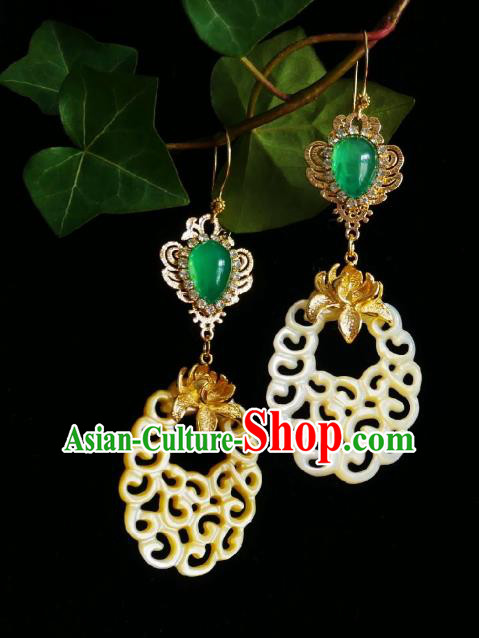 Chinese Handmade Lotus Earrings Traditional Hanfu Ear Jewelry Accessories Yellow Shell Eardrop for Women