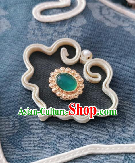 Chinese Classical Chrysoprase Brooch Traditional Hanfu Cheongsam Accessories Handmade Breastpin for Women