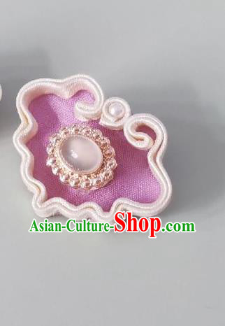 Chinese Classical White Chalcedony Brooch Traditional Hanfu Cheongsam Accessories Handmade Pink Breastpin for Women