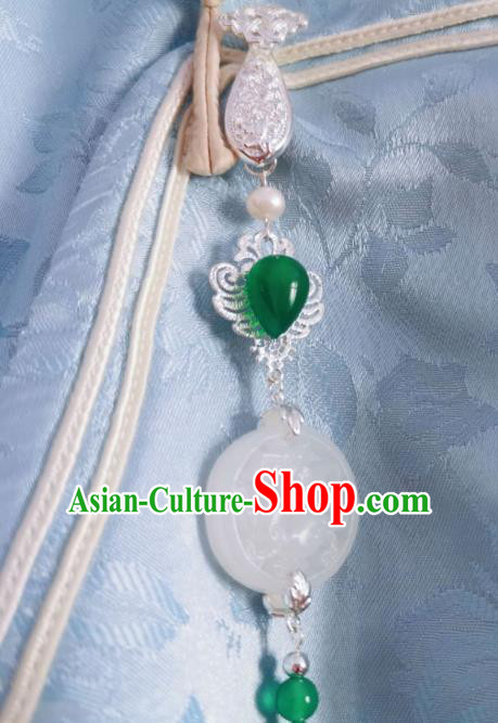 Chinese Classical White Jade Brooch Traditional Hanfu Cheongsam Accessories Handmade Bells Tassel Breastpin Pendant for Women