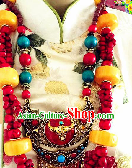 Chinese Traditional Zang Nationality Folk Dance Bull Head Necklet Decoration Tibetan Ethnic Handmade Retro Necklace Jewelry Accessories for Women