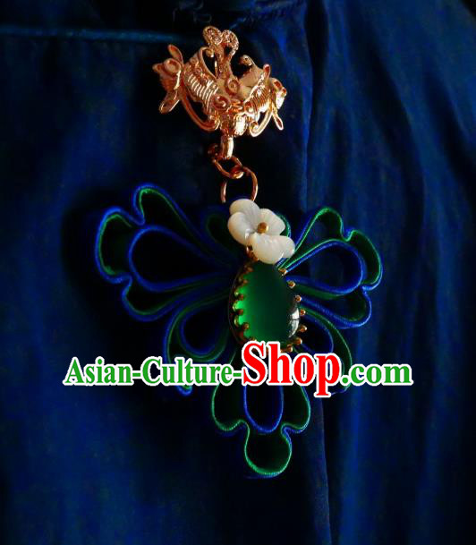 Chinese Classical Blue Silk Butterfly Brooch Traditional Hanfu Cheongsam Accessories Handmade Breastpin Pendant for Women