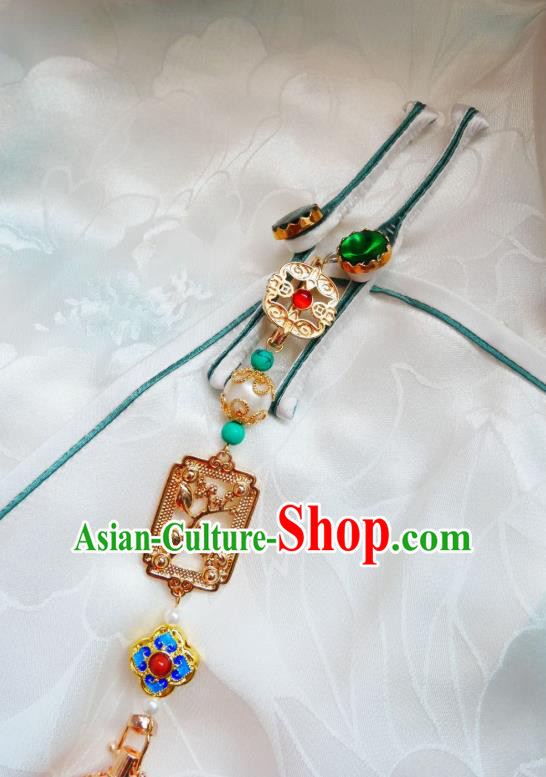 Chinese Classical Carving Plum Brooch Traditional Hanfu Cheongsam Accessories Handmade Golden Lute Tassel Breastpin Pendant for Women