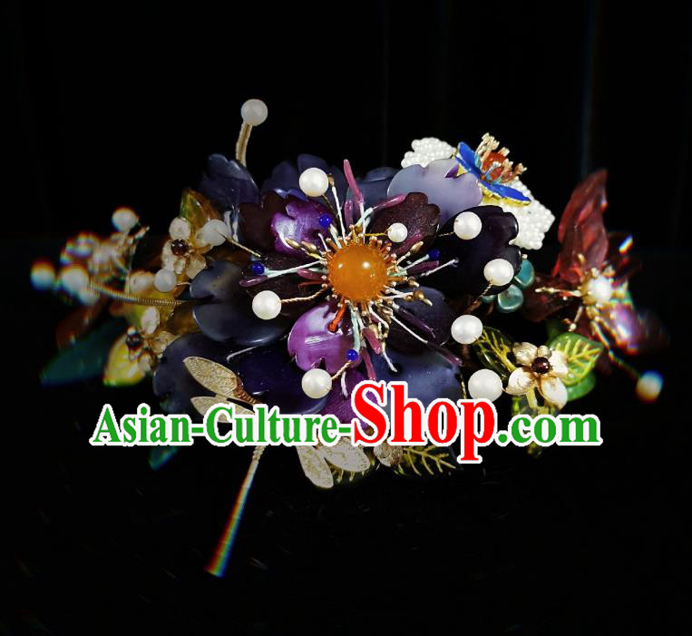 Handmade Chinese Flowers Hairpins Traditional Hanfu Hair Accessories Ancient Qing Dynasty Court Hair Clip for Women