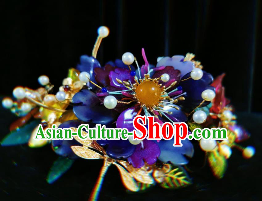 Handmade Chinese Flowers Hairpins Traditional Hanfu Hair Accessories Ancient Qing Dynasty Court Hair Clip for Women