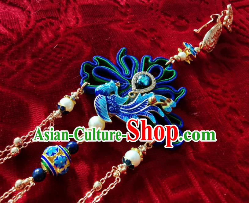 Chinese Classical Cloisonne Phoenix Brooch Traditional Hanfu Cheongsam Accessories Handmade Golden Tassel Breastpin Pendant for Women