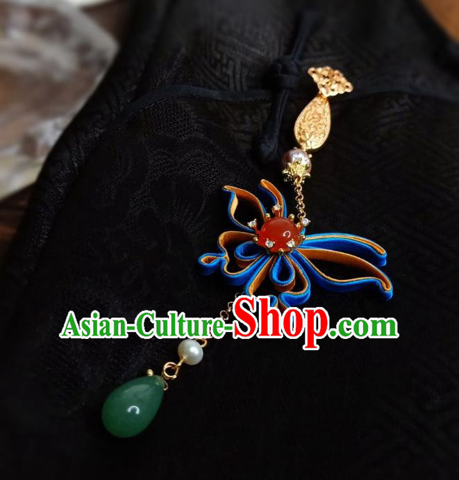 Chinese Classical Butterfly Brooch Traditional Hanfu Accessories Handmade Cheongsam Jade Breastpin Pendant for Women